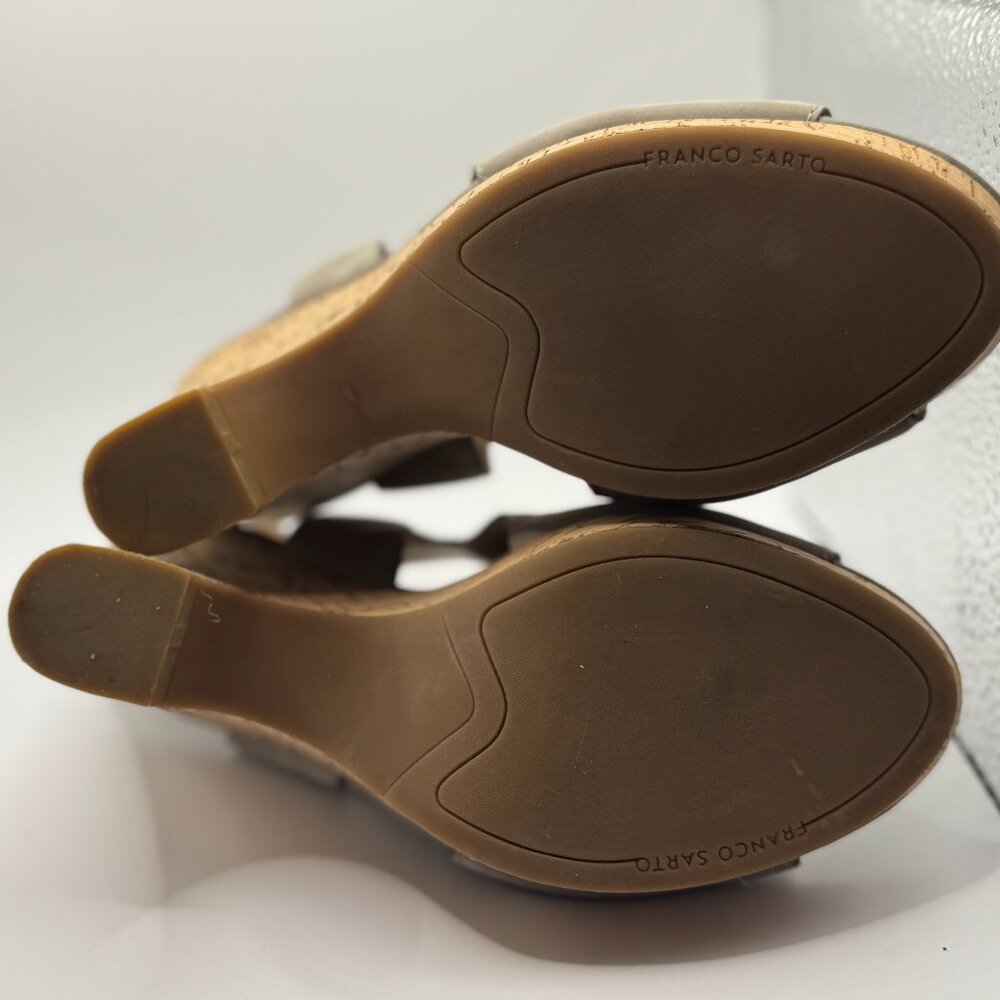 👡 EUC Franco Sarto Gray Suede Peep Toe Cork Platform Sandals - Picture 8 of 8